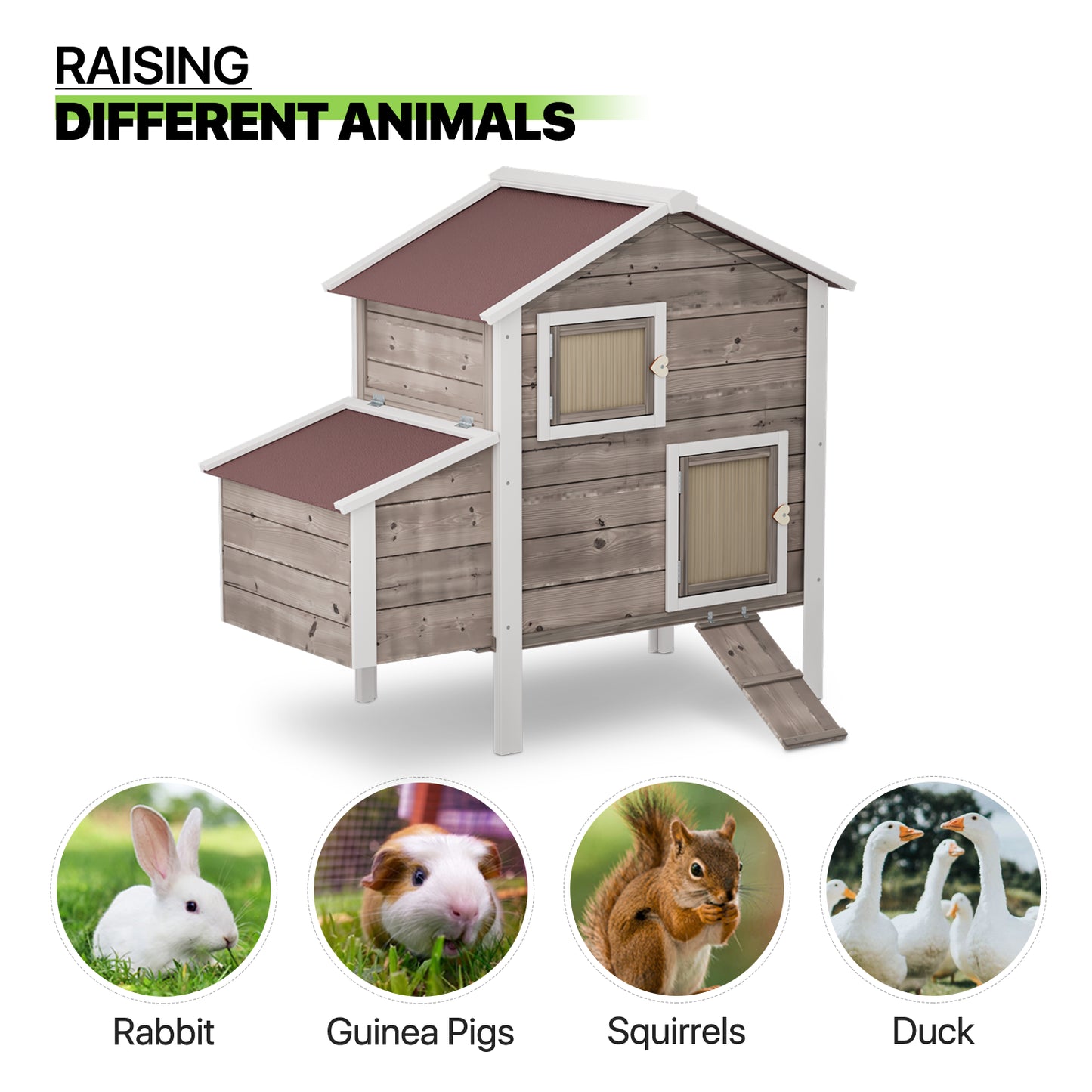 Outdoor Chicken Coop with Nesting Box, Outdoor Hen House with Slide-Out Tray, Weatherproof Poultry Cage, Rabbit Hutch, Wood Duck House (Natural)