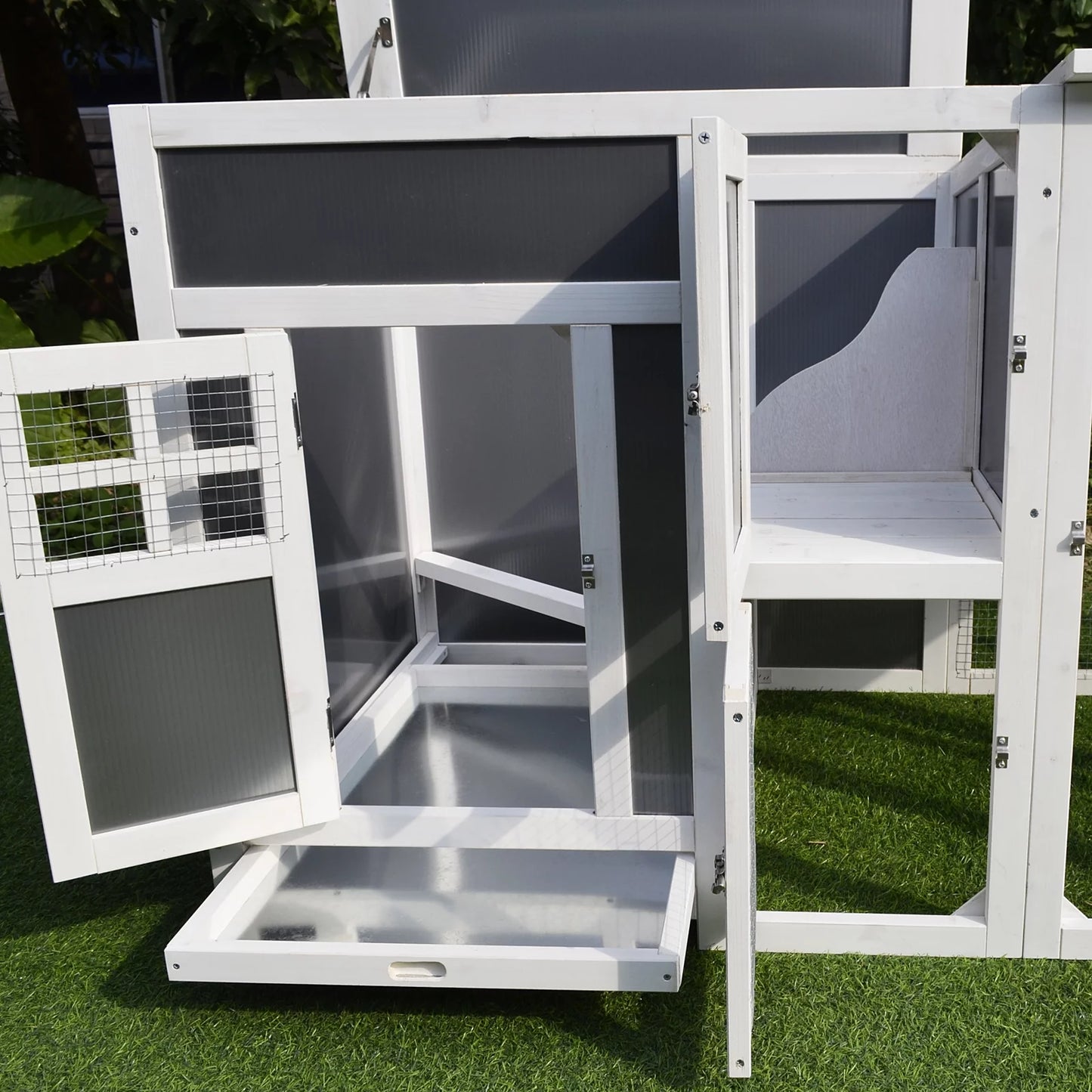 63" Outdoor Chicken Coop Wooden, Chicken Cage with Run Area, Nesting Box, Hen House with Waterproof Roof, Removable Tray