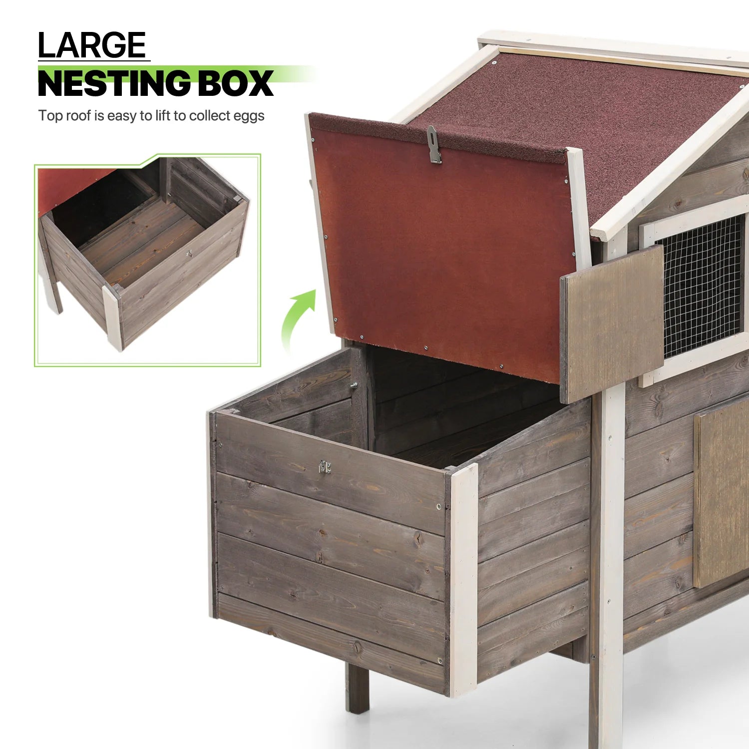 Outdoor Chicken Coop with Nesting Box, Outdoor Hen House with Slide-Out Tray, Weatherproof Poultry Cage, Rabbit Hutch, Wood Duck House (Natural)