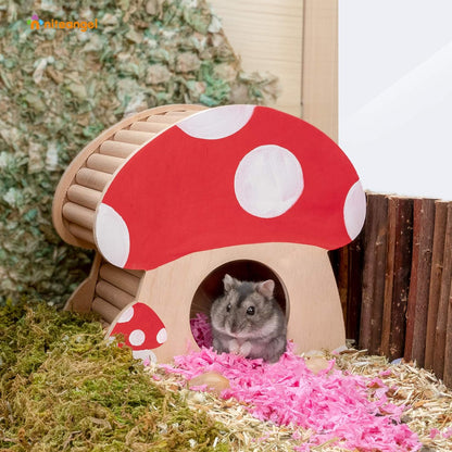 Hamster House W/Climbing Ladder: for Dwarf Hamsters Gerbils Mice or Similar-Sized Pets (Mushroom-Shaped)