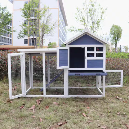 Blue Wooden Chicken Coop Hen House Rabbit Wood Hutch Poultry Cage Habitat
