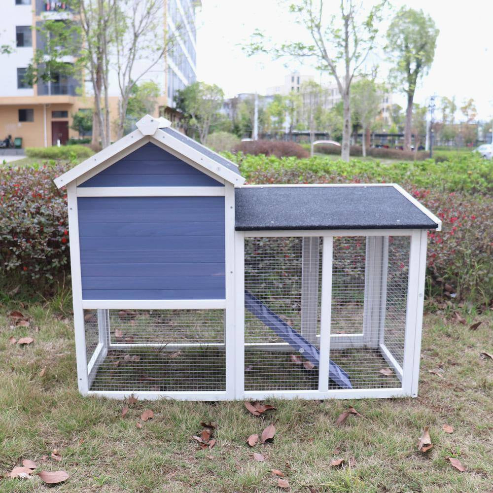 Blue Wooden Chicken Coop Hen House Rabbit Wood Hutch Poultry Cage Habitat