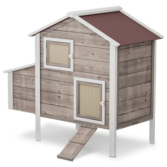 Outdoor Chicken Coop with Nesting Box, Outdoor Hen House with Slide-Out Tray, Weatherproof Poultry Cage, Rabbit Hutch, Wood Duck House (Natural)