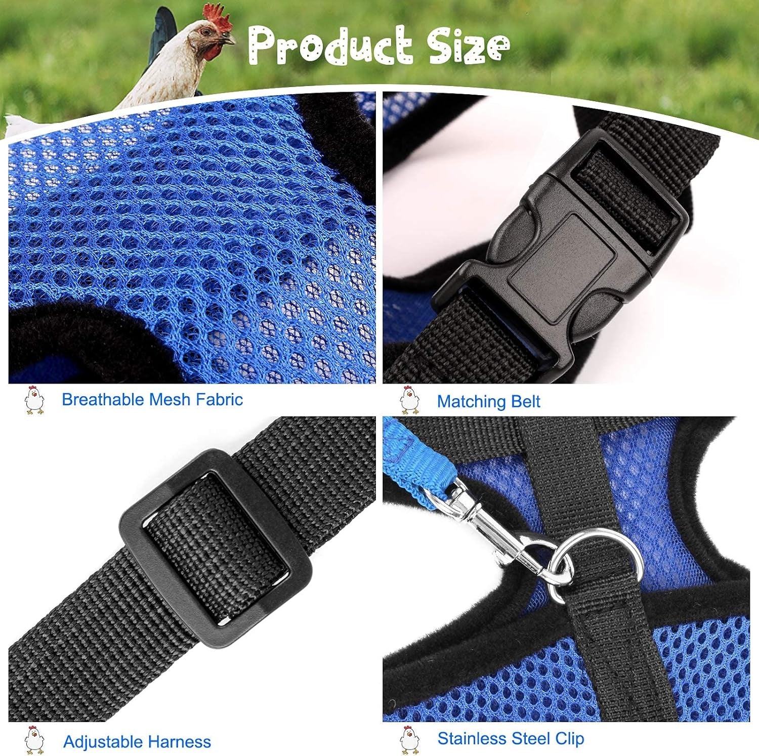 Adjustable Chicken Harness with Leash Elastic Comfortable Breathable Pet Harness for Duck Goose Hen Traning Walking,Medium