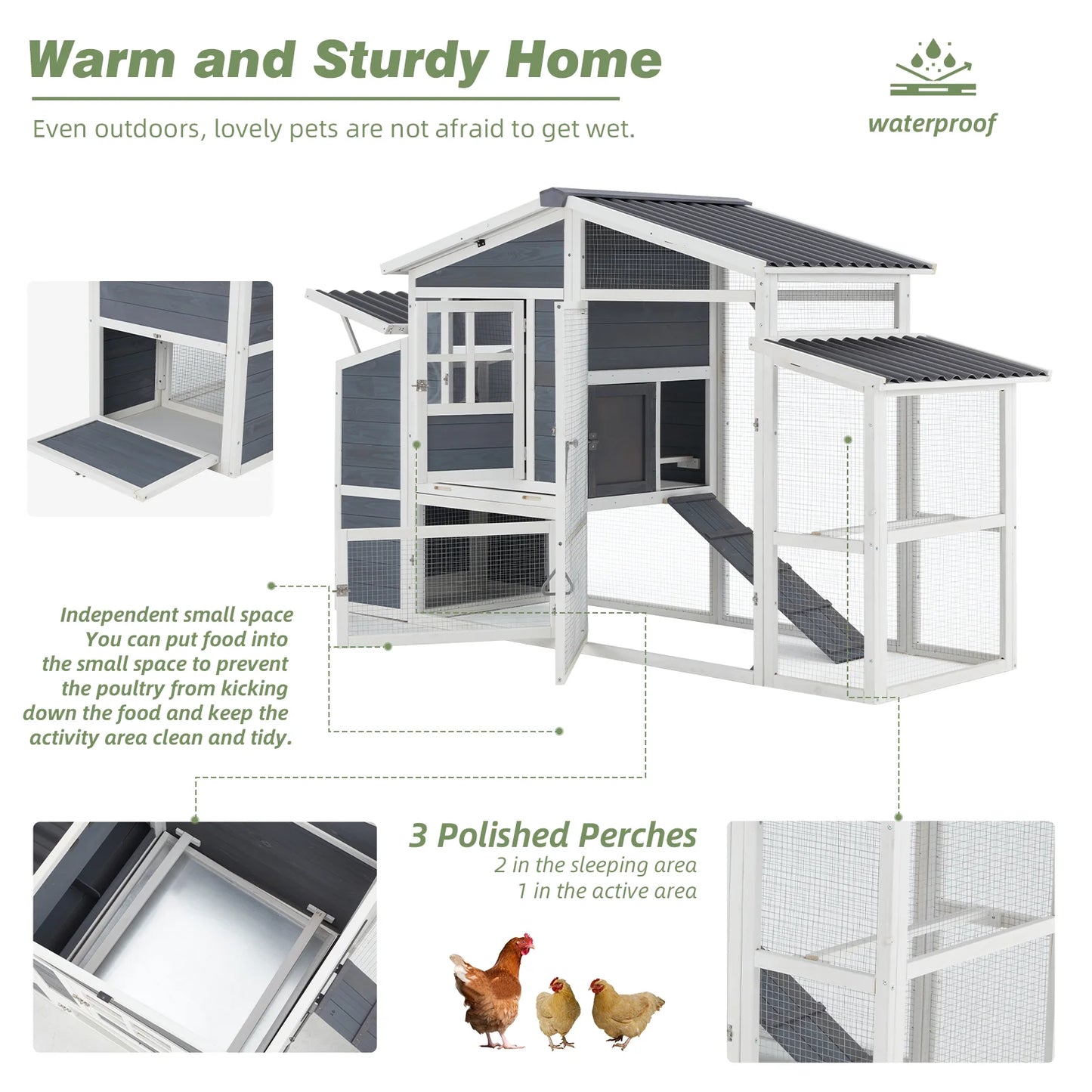 81" Chicken Coop for 6-8 Chickens Outdoor Large Wooden Poultry Cage Hen House Multi-Level Hutch W/Nesting Boxes & Run for Backyard
