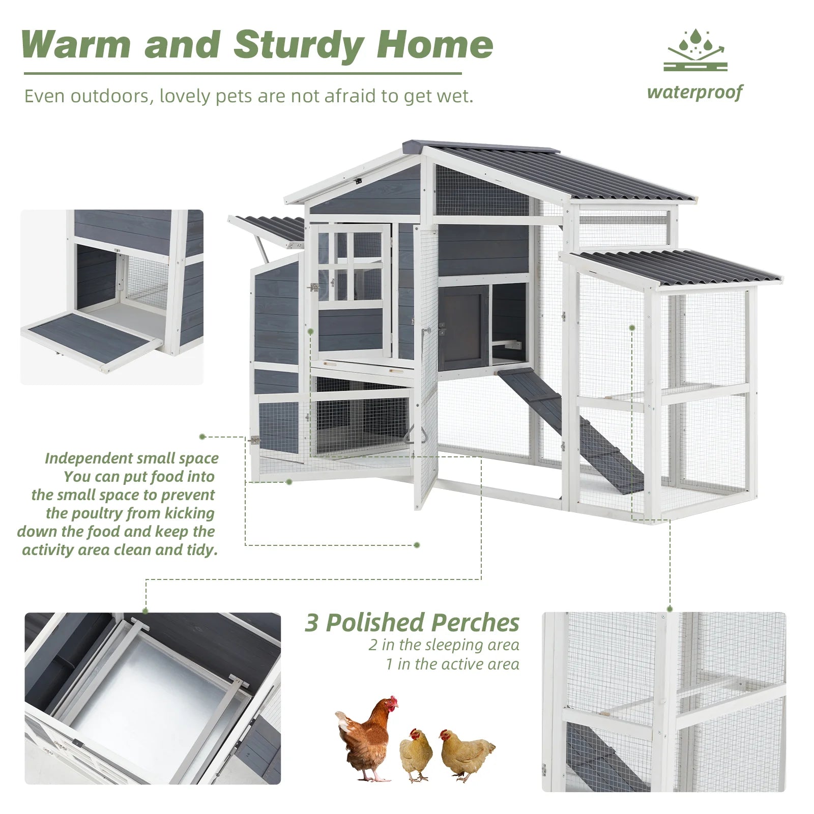 81" Chicken Coop for 6-8 Chickens Outdoor Large Wooden Poultry Cage Hen House Multi-Level Hutch W/Nesting Boxes & Run for Backyard