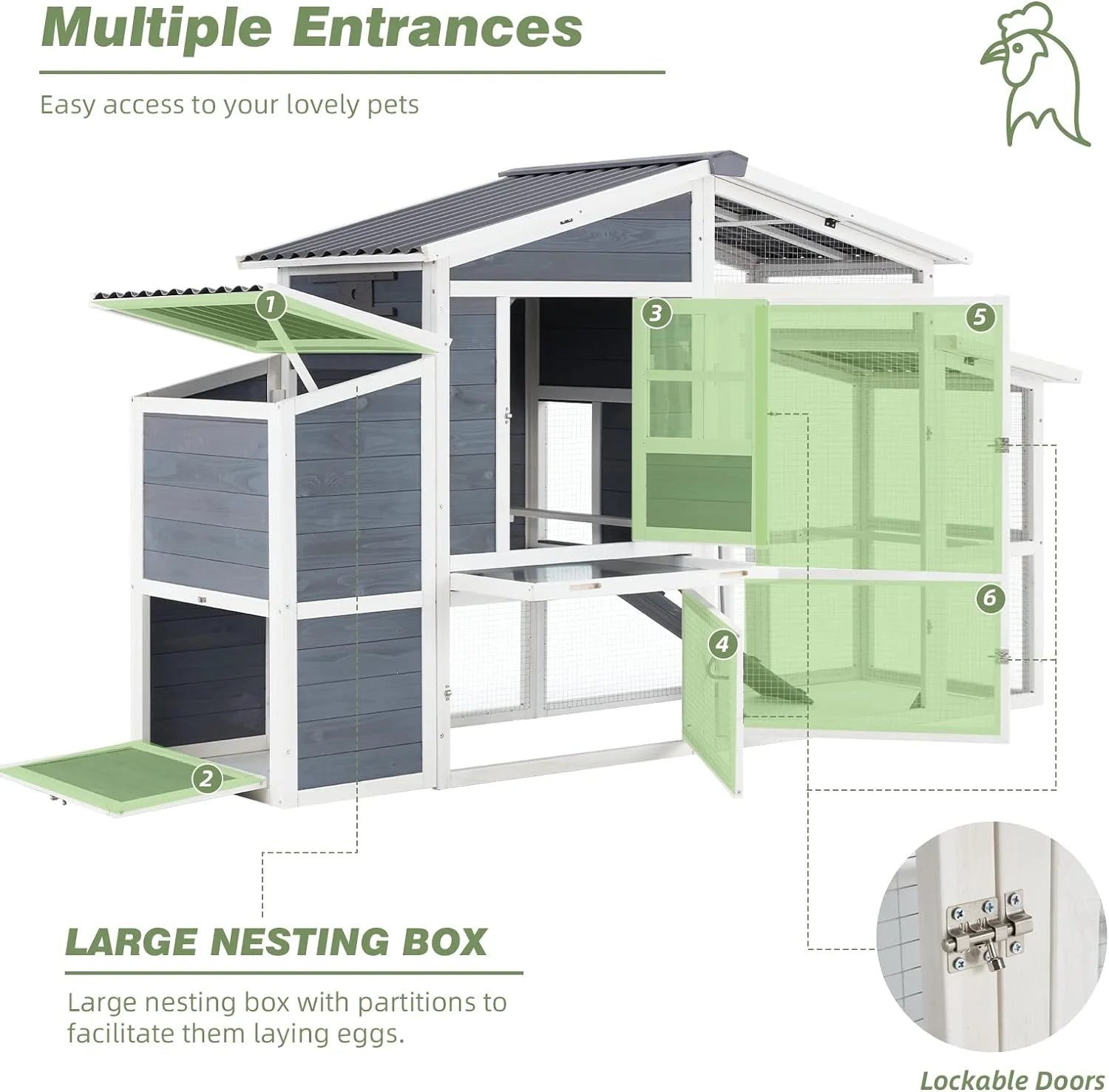 81" Chicken Coop for 6-8 Chickens Outdoor Large Wooden Poultry Cage Hen House Multi-Level Hutch W/Nesting Boxes & Run for Backyard
