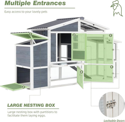 81" Chicken Coop for 6-8 Chickens Outdoor Large Wooden Poultry Cage Hen House Multi-Level Hutch W/Nesting Boxes & Run for Backyard