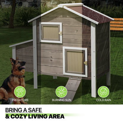 Outdoor Chicken Coop with Nesting Box, Outdoor Hen House with Slide-Out Tray, Weatherproof Poultry Cage, Rabbit Hutch, Wood Duck House (Natural)