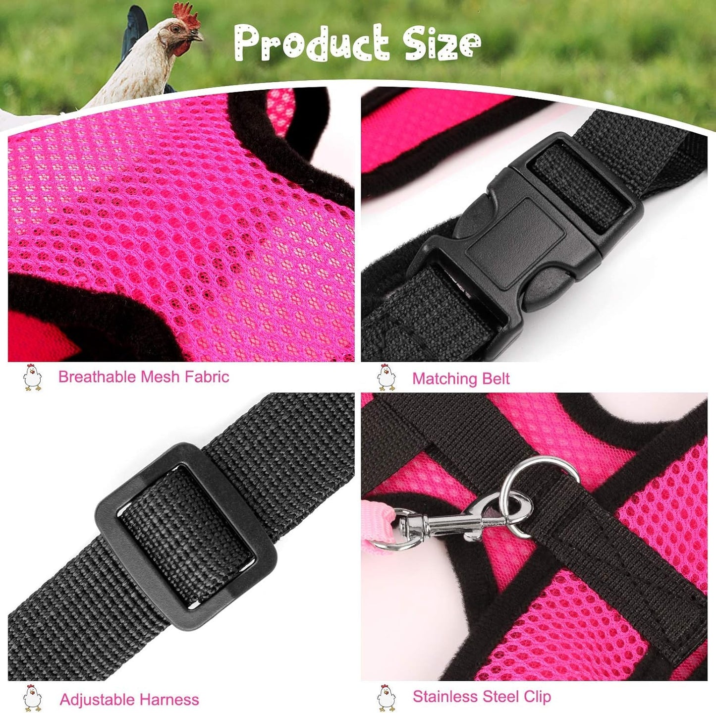 Adjustable Chicken Harness with Leash Elastic Comfortable Breathable Pet Harness for Duck Goose Hen Traning Walking,Medium