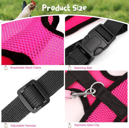 Adjustable Chicken Harness with Leash Elastic Comfortable Breathable Pet Harness for Duck Goose Hen Traning Walking,Medium