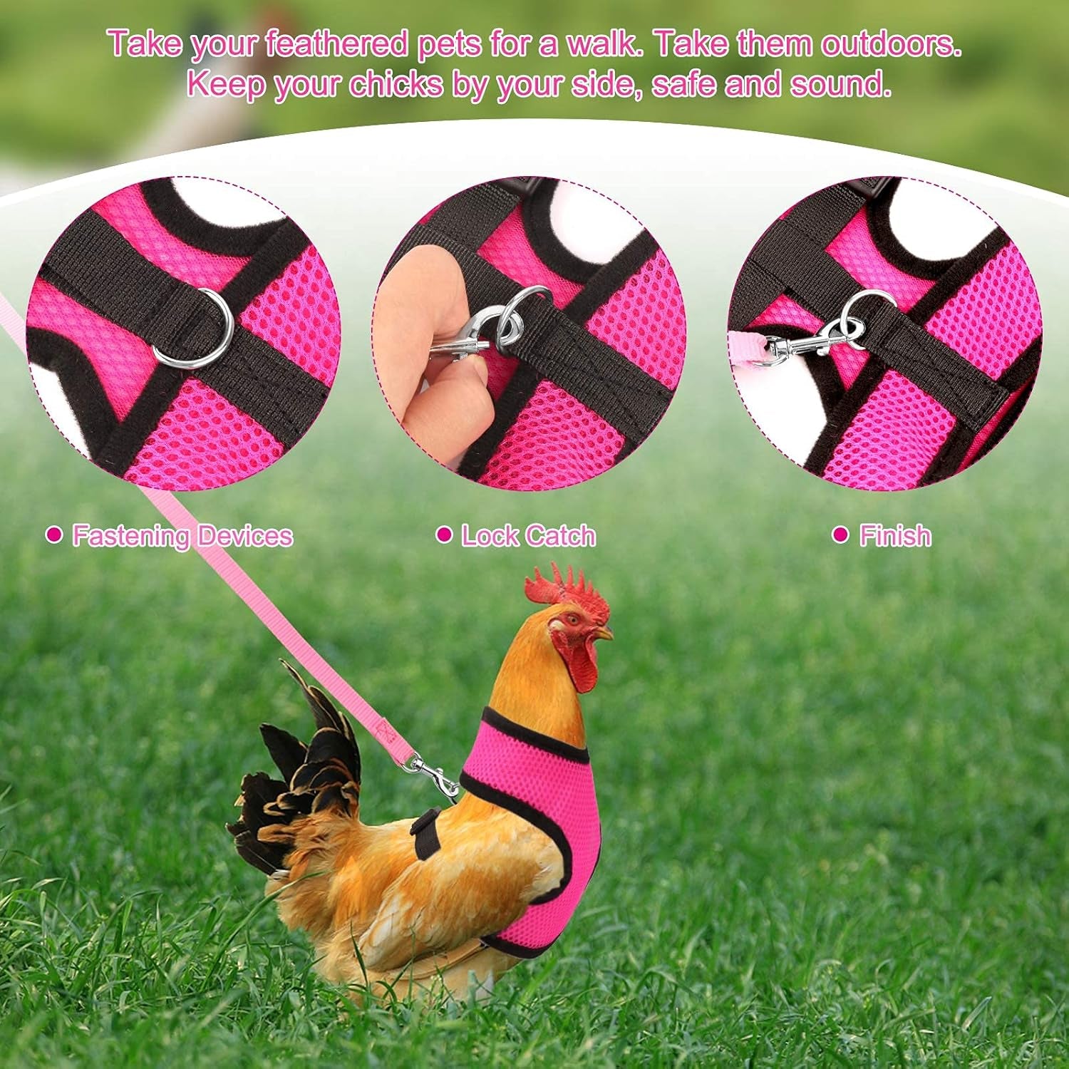 Adjustable Chicken Harness with Leash Elastic Comfortable Breathable Pet Harness for Duck Goose Hen Traning Walking,Medium