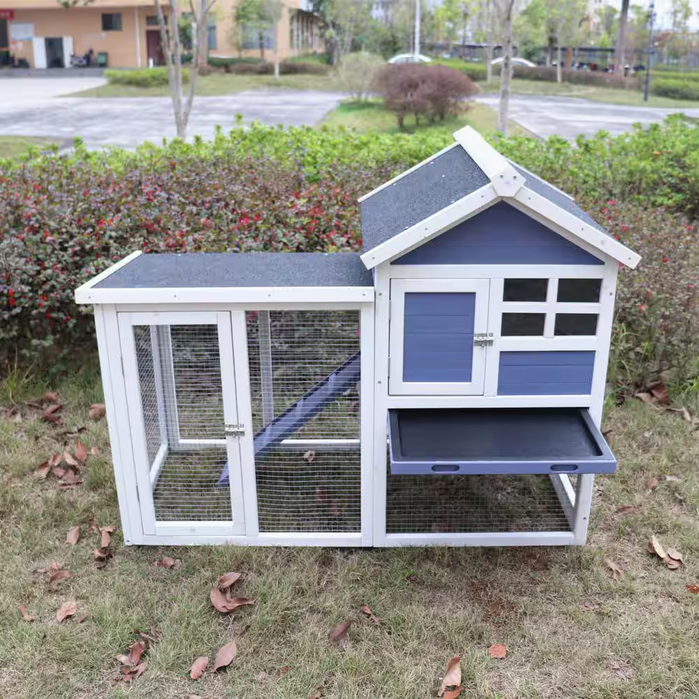 Blue Wooden Chicken Coop Hen House Rabbit Wood Hutch Poultry Cage Habitat