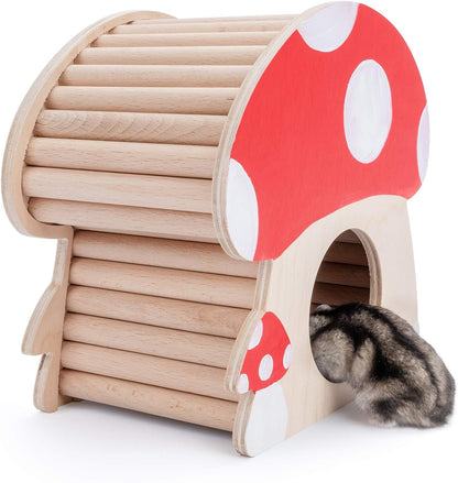 Hamster House W/Climbing Ladder: for Dwarf Hamsters Gerbils Mice or Similar-Sized Pets (Mushroom-Shaped)