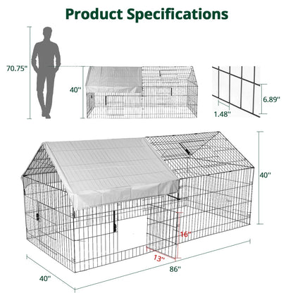 86''X40''Chicken Coop Large Metal Chicken Cage House Waterproof