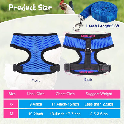 Adjustable Chicken Harness with Leash Elastic Comfortable Breathable Pet Harness for Duck Goose Hen Traning Walking,Medium