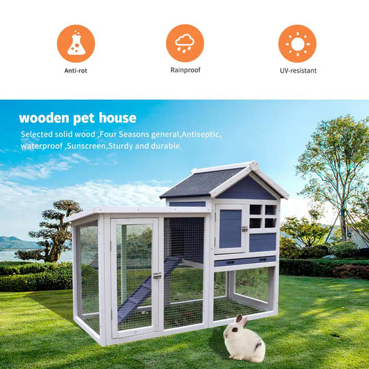 Blue Wooden Chicken Coop Hen House Rabbit Wood Hutch Poultry Cage Habitat