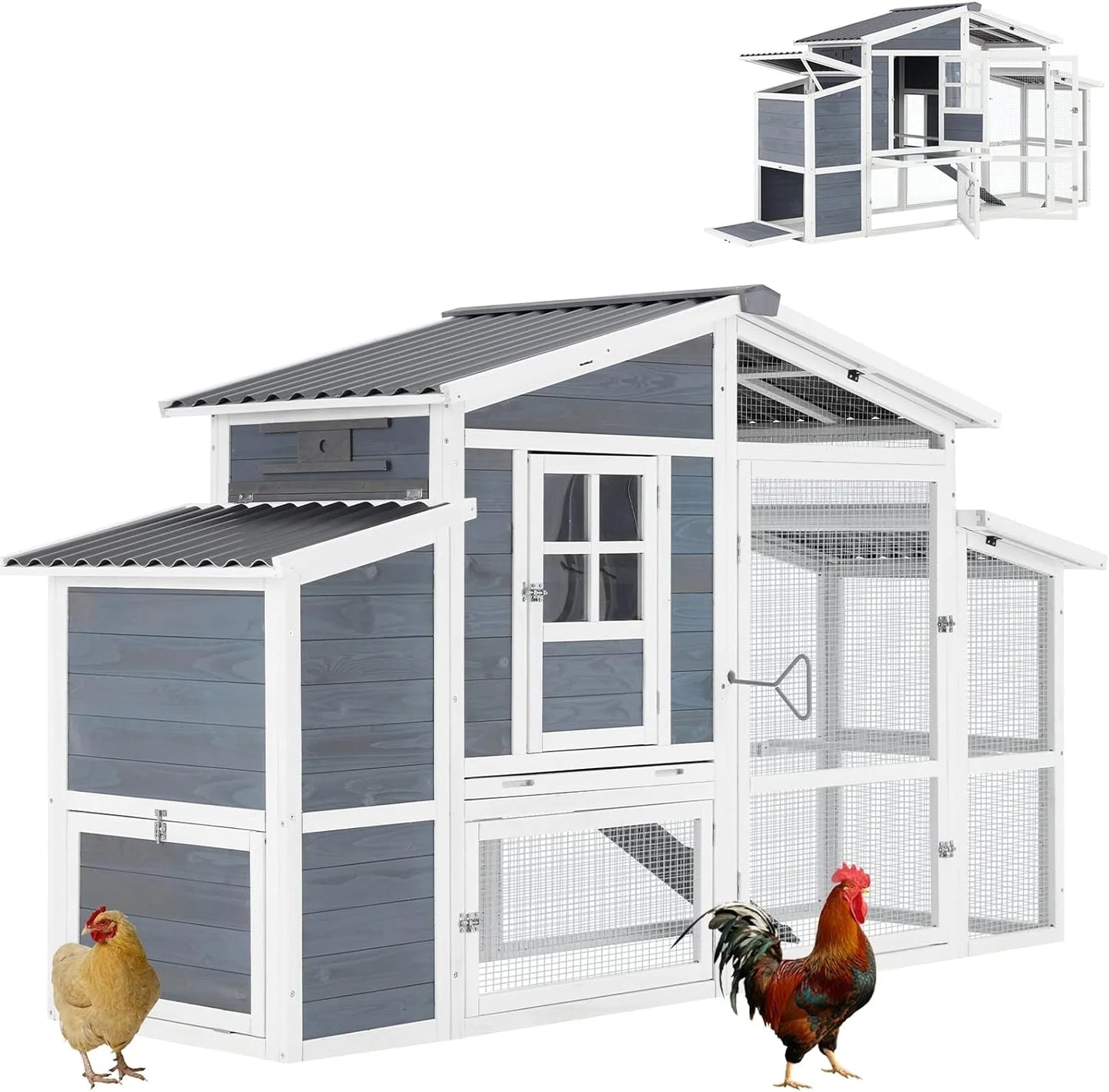 81" Chicken Coop for 6-8 Chickens Outdoor Large Wooden Poultry Cage Hen House Multi-Level Hutch W/Nesting Boxes & Run for Backyard