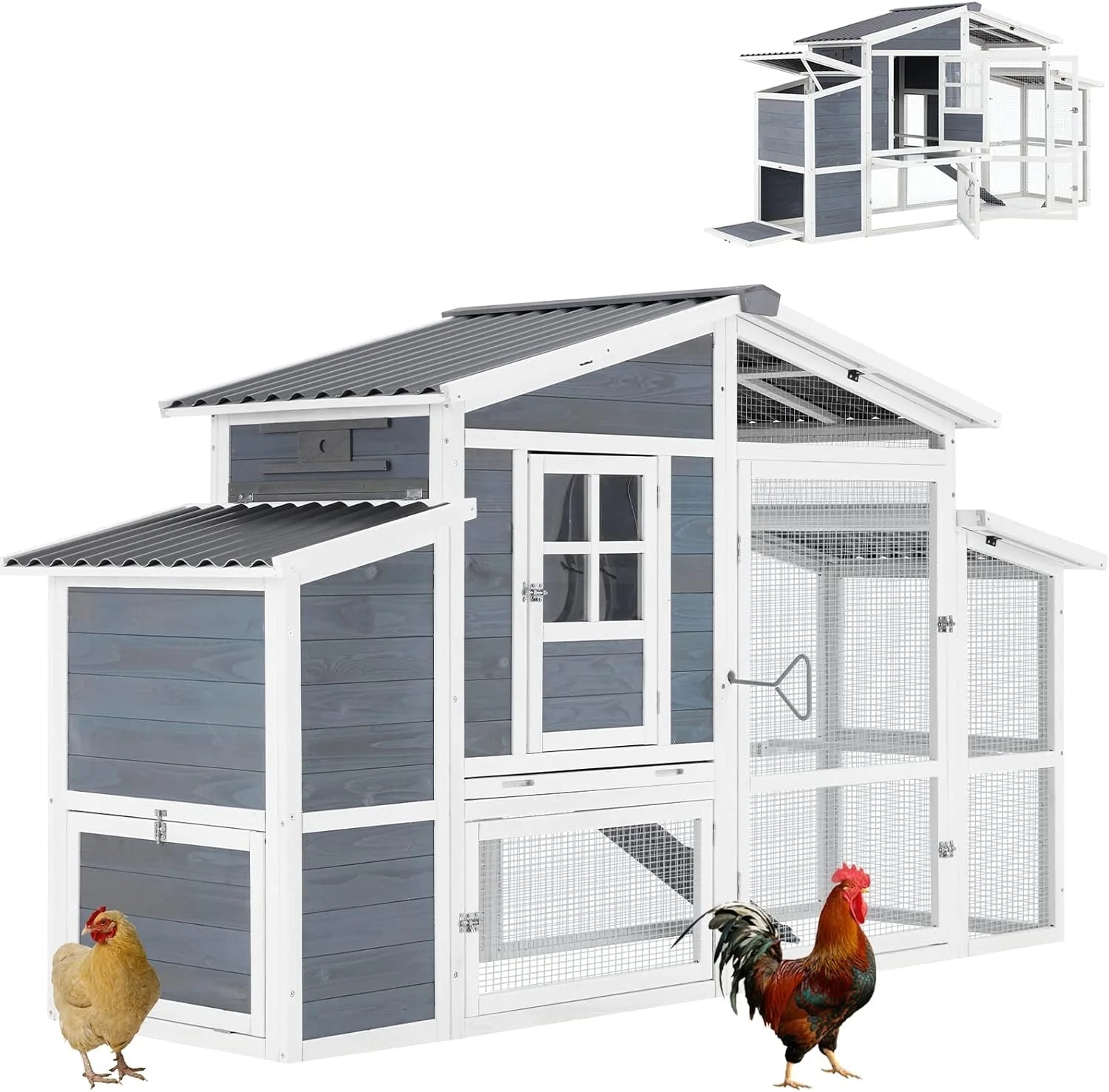 81" Chicken Coop for 6-8 Chickens Outdoor Large Wooden Poultry Cage Hen House Multi-Level Hutch W/Nesting Boxes & Run for Backyard