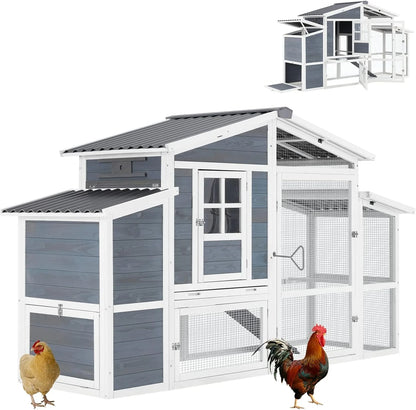 81" Chicken Coop for 6-8 Chickens Outdoor Large Wooden Poultry Cage Hen House Multi-Level Hutch W/Nesting Boxes & Run for Backyard