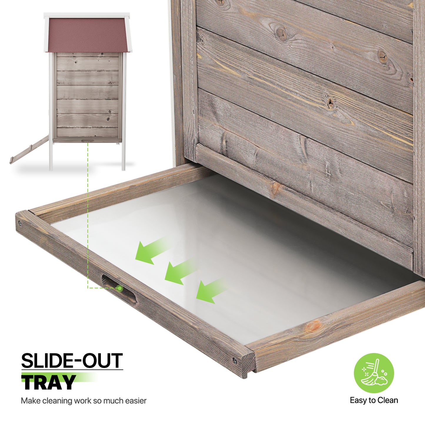 Outdoor Chicken Coop with Nesting Box, Outdoor Hen House with Slide-Out Tray, Weatherproof Poultry Cage, Rabbit Hutch, Wood Duck House (Natural)