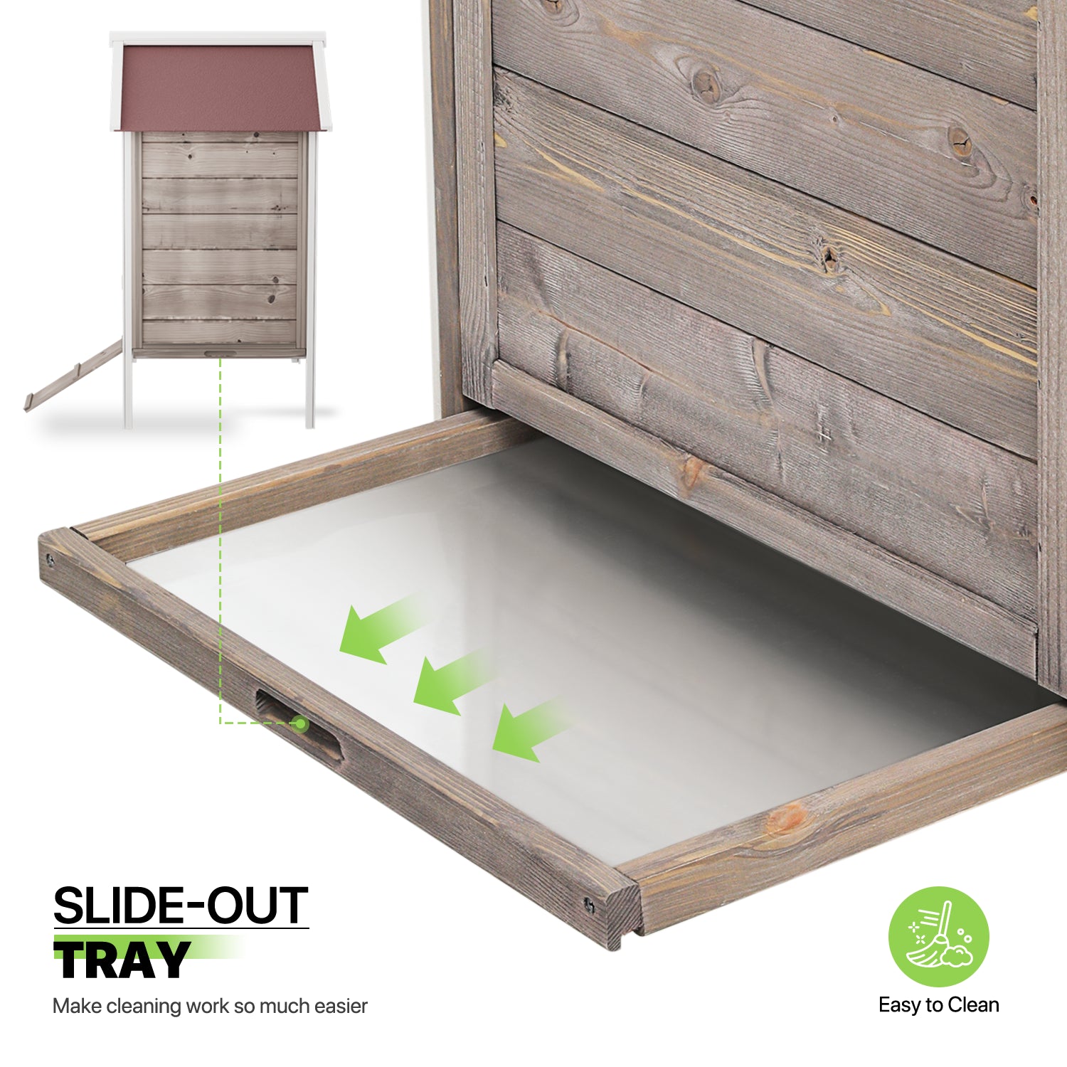 Outdoor Chicken Coop with Nesting Box, Outdoor Hen House with Slide-Out Tray, Weatherproof Poultry Cage, Rabbit Hutch, Wood Duck House (Natural)