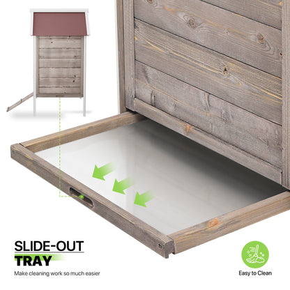 Outdoor Chicken Coop with Nesting Box, Outdoor Hen House with Slide-Out Tray, Weatherproof Poultry Cage, Rabbit Hutch, Wood Duck House (Natural)