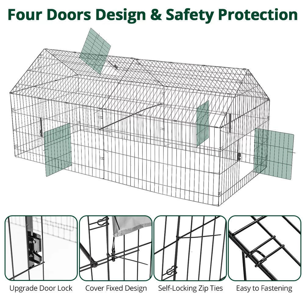 86''X40''Chicken Coop Large Metal Chicken Cage House Waterproof