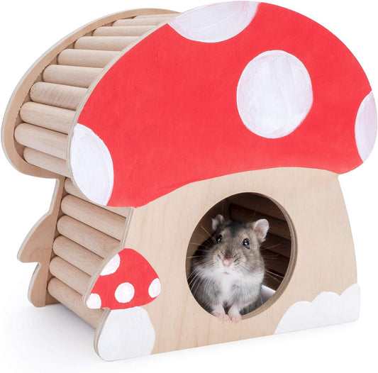 Hamster House W/Climbing Ladder: for Dwarf Hamsters Gerbils Mice or Similar-Sized Pets (Mushroom-Shaped)