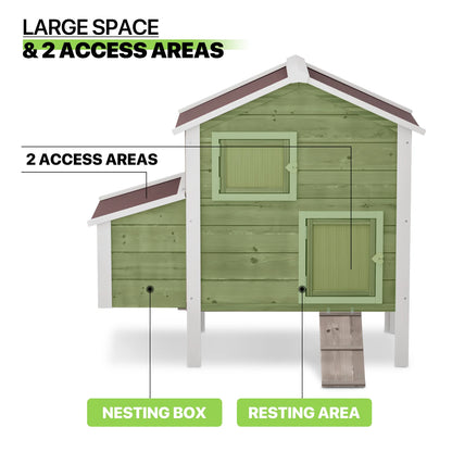 Outdoor Chicken Coop with Nesting Box, Outdoor Hen House with Slide-Out Tray, Weatherproof Poultry Cage, Rabbit Hutch, Wood Duck House (Natural)