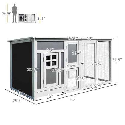 63" Outdoor Chicken Coop Wooden, Chicken Cage with Run Area, Nesting Box, Hen House with Waterproof Roof, Removable Tray