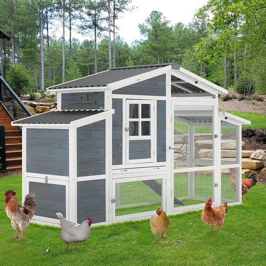 81" Chicken Coop for 6-8 Chickens Outdoor Large Wooden Poultry Cage Hen House Multi-Level Hutch W/Nesting Boxes & Run for Backyard