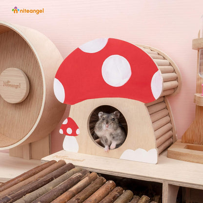 Hamster House W/Climbing Ladder: for Dwarf Hamsters Gerbils Mice or Similar-Sized Pets (Mushroom-Shaped)