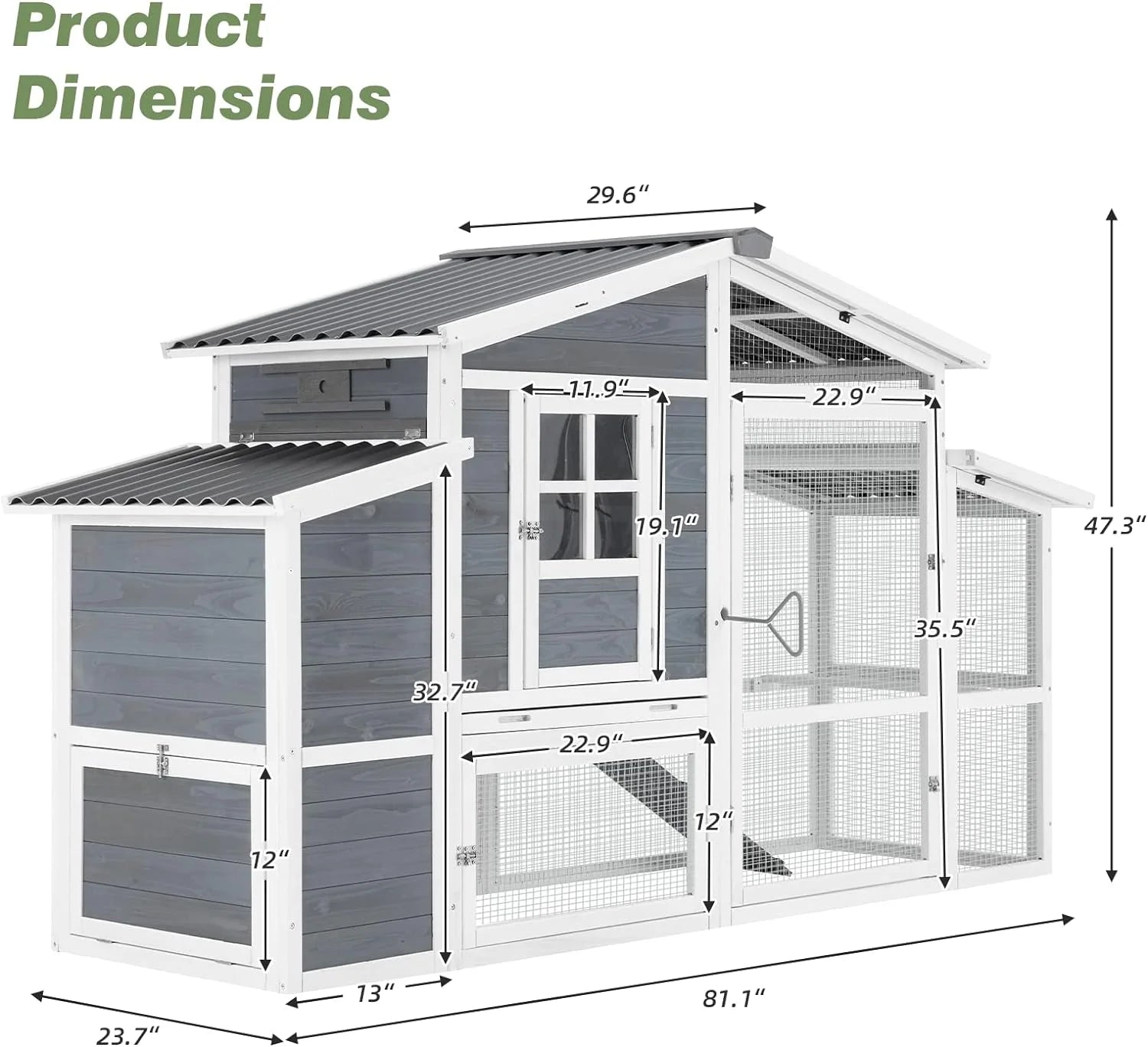 81" Chicken Coop for 6-8 Chickens Outdoor Large Wooden Poultry Cage Hen House Multi-Level Hutch W/Nesting Boxes & Run for Backyard