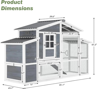 81" Chicken Coop for 6-8 Chickens Outdoor Large Wooden Poultry Cage Hen House Multi-Level Hutch W/Nesting Boxes & Run for Backyard