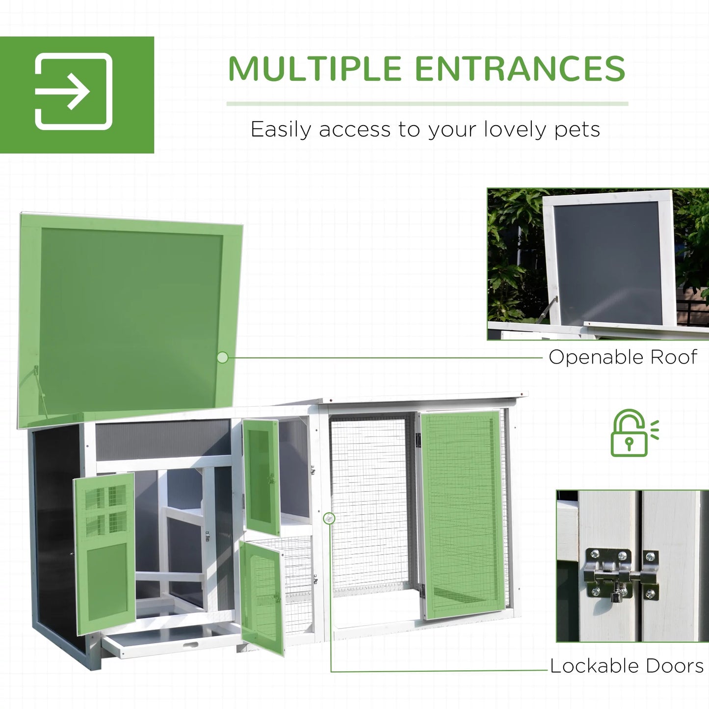 63" Outdoor Chicken Coop Wooden, Chicken Cage with Run Area, Nesting Box, Hen House with Waterproof Roof, Removable Tray
